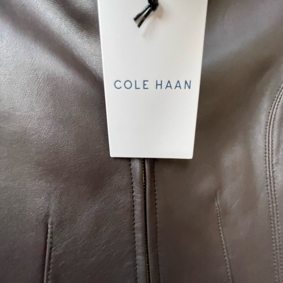 NWT Cole Haan Stone Lambskin Leather Wing Collar Jacket XS/TP - Picture 4 of 10